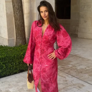 Adaic long dress soft rose print